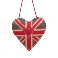 Union Jack heart lavender bag, grey cream and red wool Union Jack heart lavender bag, grey cream and red wool