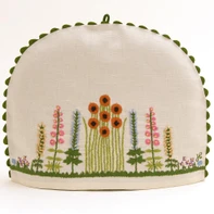 Flowers and trees cream linen tea cosy