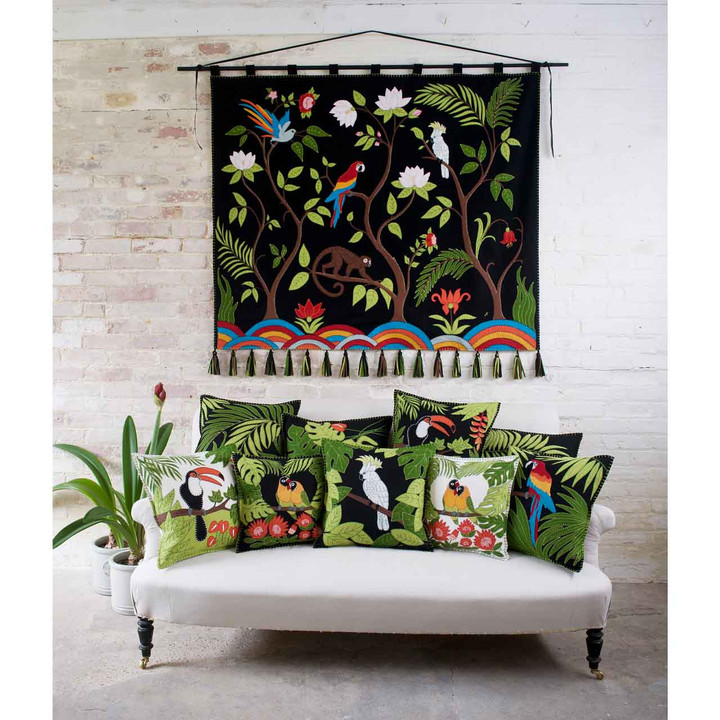 Tropical Cockatoo Cushion (Black)