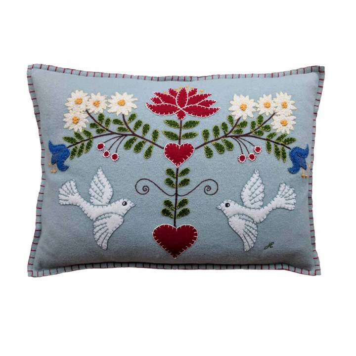 Alpine Doves Cushion (Duck Egg Blue)