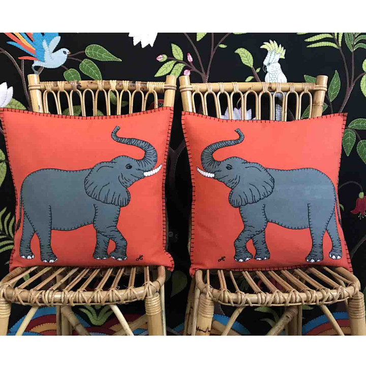 Elephant Cushion (Orange)