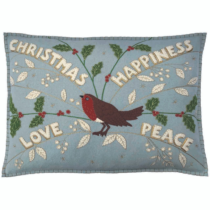 Christmas Robin Cushion (Duck Egg Blue)