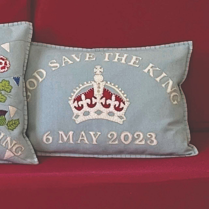 Coronation God Save The King Cushion (Duck Egg Blue)