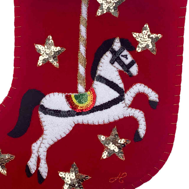 Carousel Horse Christmas Stocking (Red)