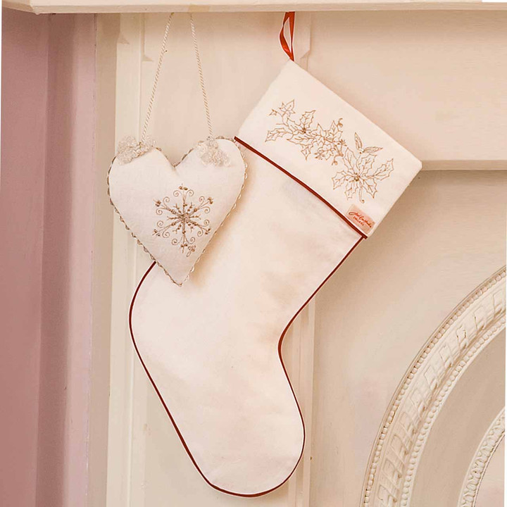 Linen Holly Stocking (White)
