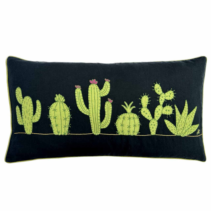 Linen Fiesta Cactus Cushion (Black)