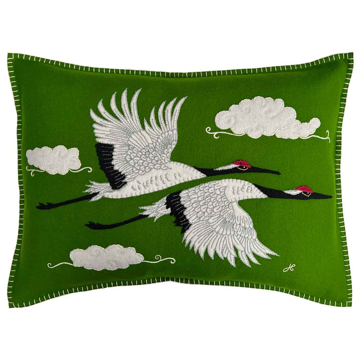 Flying Cranes Cushion (Green)