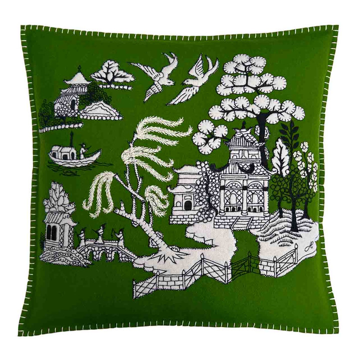 Willow Pattern Cushion (Green)