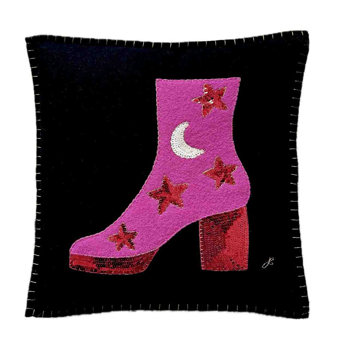  Glam Rock Sequin Boot Cushion (Black/Pink)