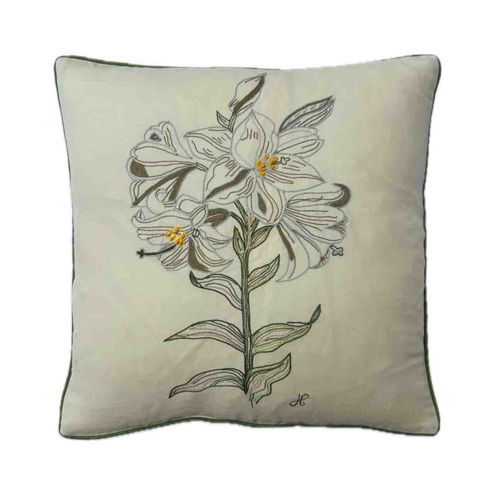 Vintage Lily Linen Cushion (Natural)