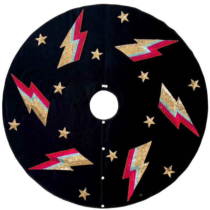 Lightning Bolt Black Wool Christmas Tree skirt