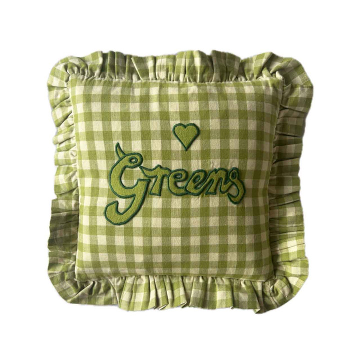 Gingham Frill Greens Mini Cushion (Green)