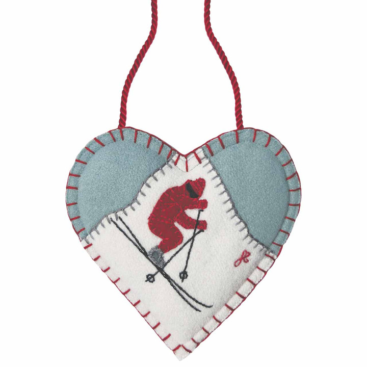 Little Red Skier Lavender Heart Decoration