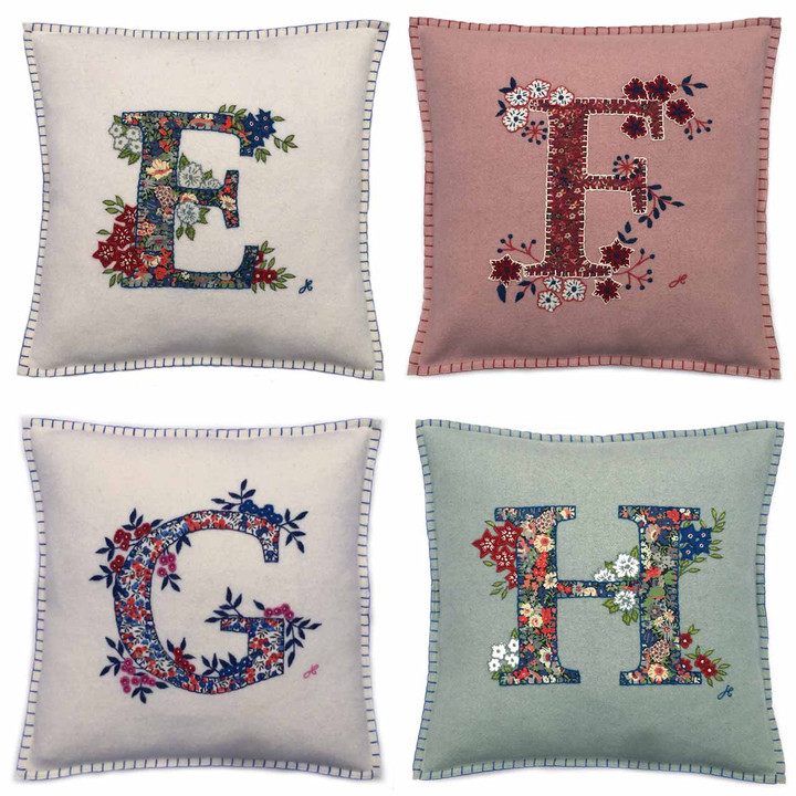 H Monogram Liberty Print Cushion (Duck Egg Blue)
