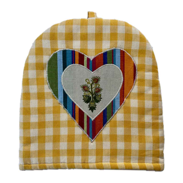 Gingham Heart Coffee Cosy (Yellow)