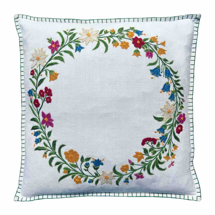 Alpine Wildflower Wreath Cushion Cover (White)