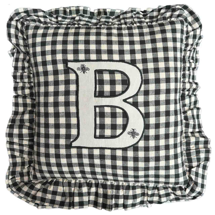 Gingham Frill B Monogram Cushion Cover (Black)