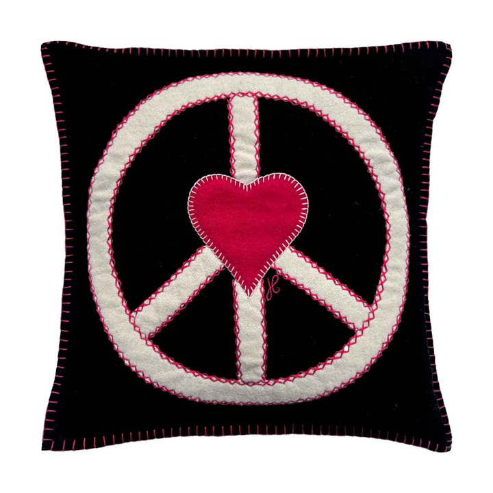 Peace Sign with Heart Cushion (Black)
