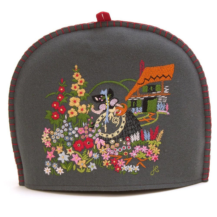 Flowers tea cosy, grey wool