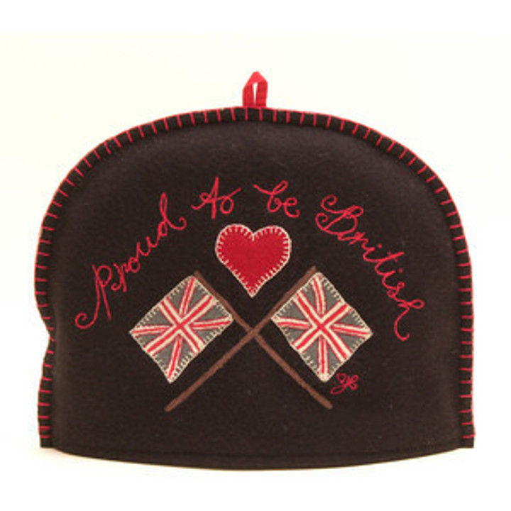 Proud to be British Union Jack Flag Tea Cosy black red grey wool
