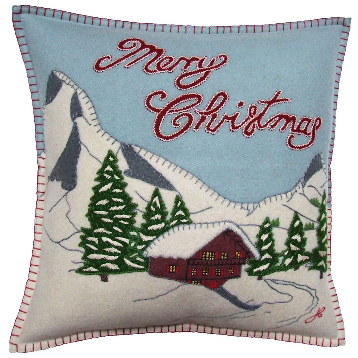 Alpine Chalet designer cushion, Christmas collection, mountains, snow, wool