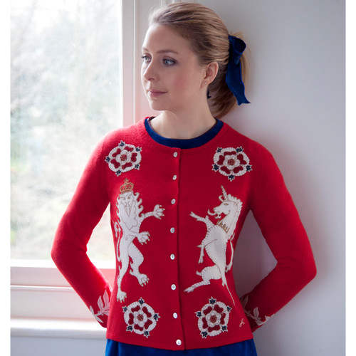 Jan Constantine Lion and Unicorn Cashmere Cardigan (Red) Jan Constantine Lion and Unicorn Cashmere Cardigan (Red)