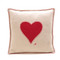 Heart cushion, cream and red wool, hand-embroidered