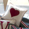 Heart cushion, cream and red wool, hand-embroidered