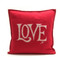 Love cushion, hand embroidered, red and cream wool