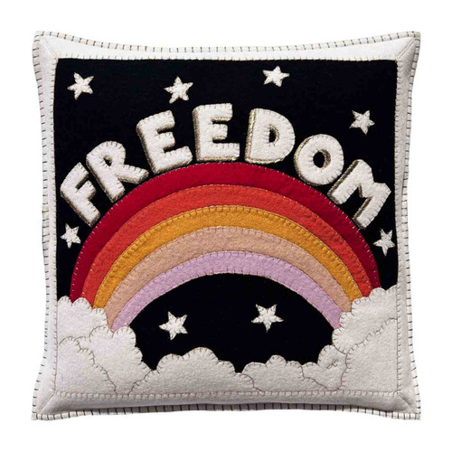 Black Wool Freedom Embroidered Cushion Jan Constantine