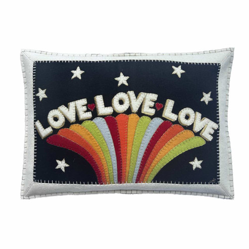 Multi Love Cushion in Hand Embroidered Luxury Black Wool Jan Constantine