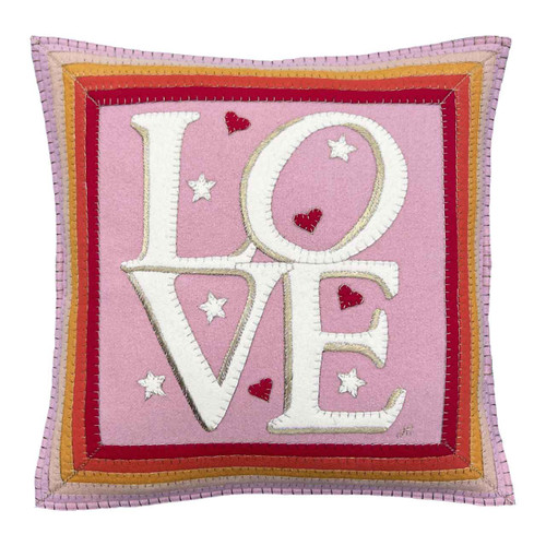 Blush Pink Wool Big Love Embroidered Cushion | Jan Constantine