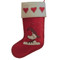 Robin and hearts Christmas stocking, red and cream wool, hand-embroidered