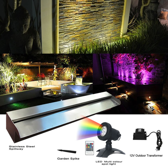 1200mm Stainless Spillway 316G & LED Multi Colour Spotlight Kit 