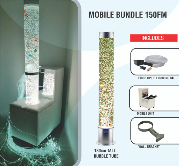 Mobile Sensory Bundle 150FM -Bubble Tube 150cm tall with Fibre Optic, Mobile Unit and Bracket
