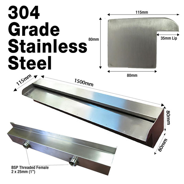 1500mm Stainless Water Wall Blade - 35mm Lip x 304 Grade