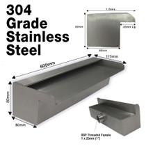 600mm Stainless Water Wall Blade - 35mm Lip x 304 Grade