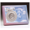 White Guardian Angel Crib Medal shown in the box