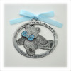 Baby Boy Teddy Bear Crib Medal with blue ribbon
