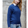 Traditional Irish Crew Aran Sweater Denim