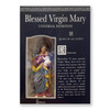 Box front of the Blessed Virgin Mary statue and prayer card