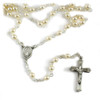 Glass Pearl Beads Woman's Rosary with sterling silver crucifix and centerpiece.