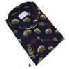 E (yellow, white, and red design on navy blue background with black outline)
