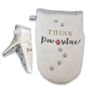 Pawsitive Grabber Mitt is white and gray with pawprint design and gingham trim