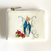 Our Lady of Grace Rosary Pouch made with white leatherette