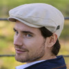 Model wearing the Natural Linen Cap Made in Ireland