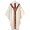 101-0930 JHS Chasuble in Tudor Rose Damask White-Dk Red