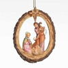 Wood Look Holy Family Ornament with hanging cord and gold accents