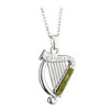 Rhodium Irish Harp and Connemara Marble Pendant