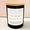 Back label of the Saint Benedict Soy Candle with Medal